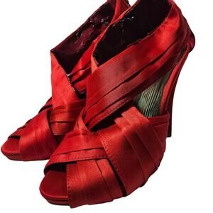 Dress Heels Peep Toe Red **worn inside lining see pics** Size 5.5 Womens